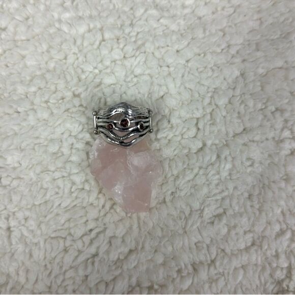 Chocolate Caramel Three Rhinestones Wavy Silver Tone Expandable Ring - Picture 10 of 14